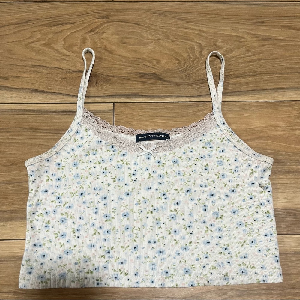 Brandy Melville Blue Floral Lace Camisole